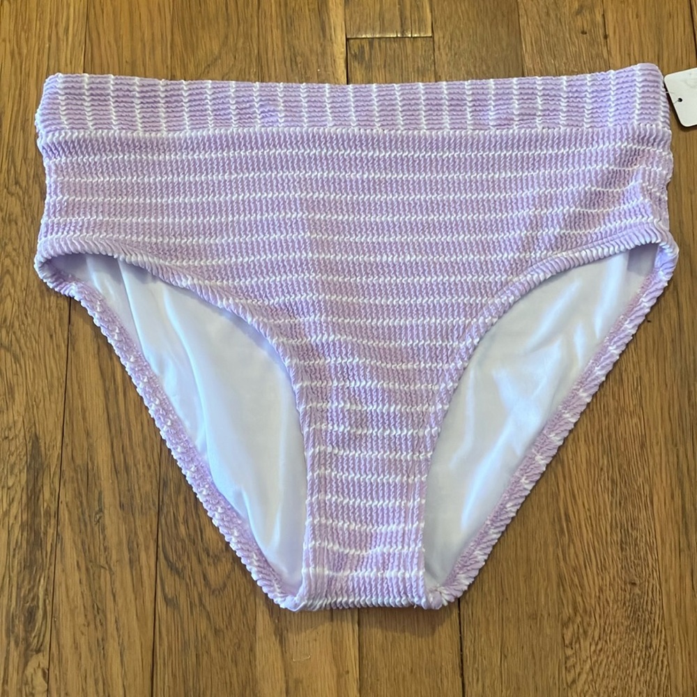 NWt freshwater purple and white stripes high leg high waist swim bottom